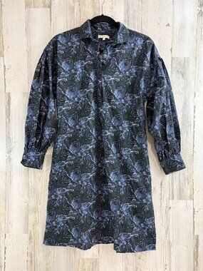 Ann Mashburn Sz M Liberty Blue Dancing Butterfly Long Sleeve Popover Shirt Dress